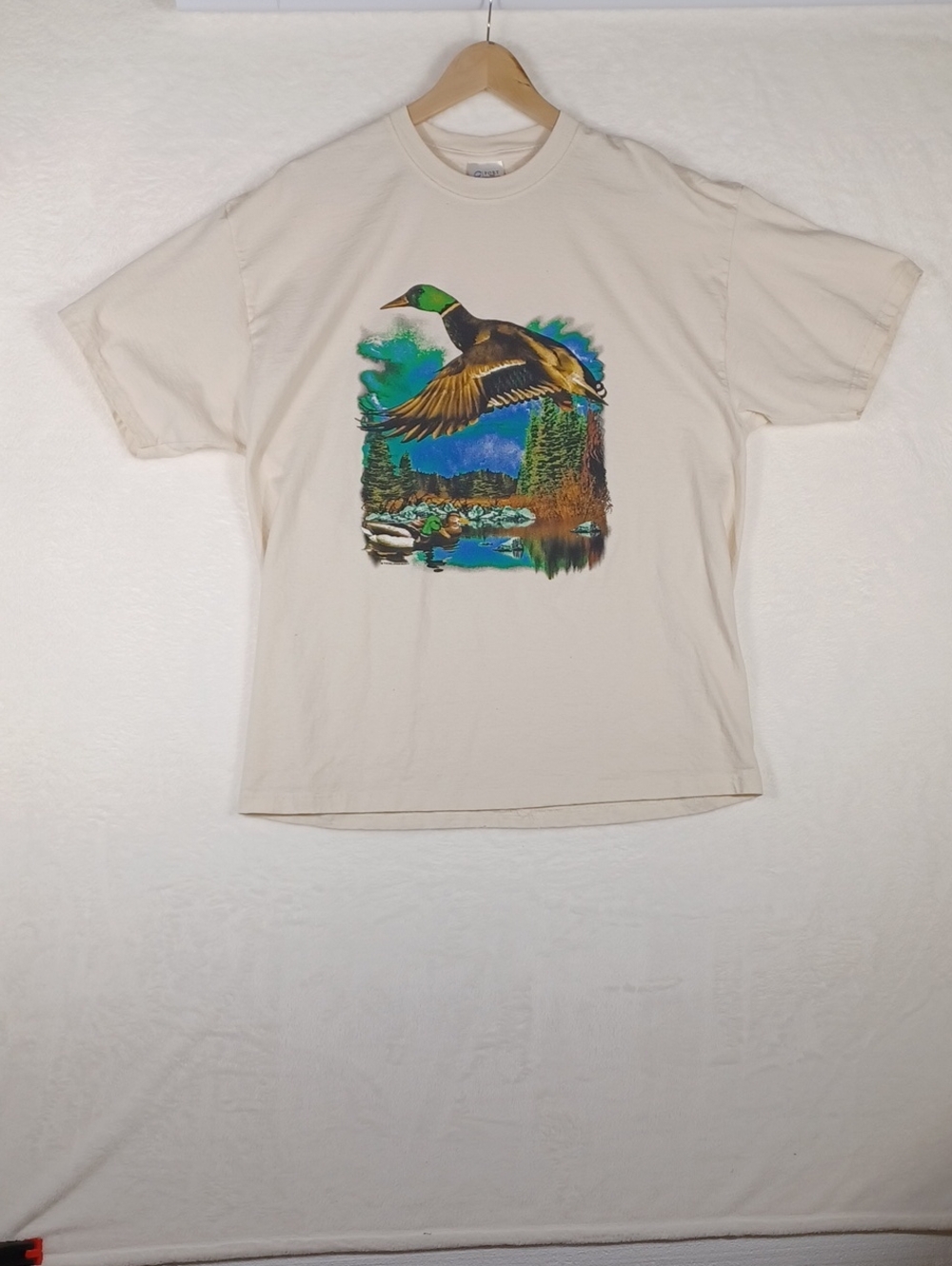 Port & Company VTG Y2K Mens Malard Duck Nature Graphic Short Sleeve Tee Cream XL